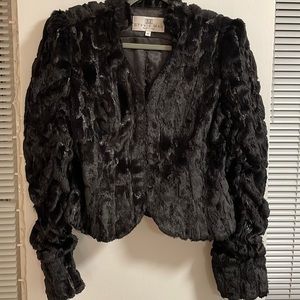 Stevie Mac Black Faux Fur/Sequin Cropped Coat